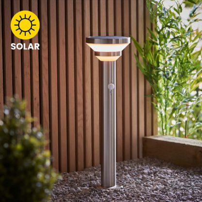 An Image of Halton 50cm Photocell & PIR Solar Outdoor Floor Light - Stainless Steel