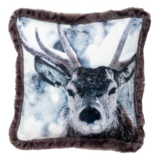 An Image of Fur Trimmed Stag Cushion - 45x45cm