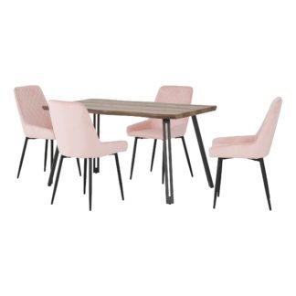 An Image of Quebec Wave Oak Effect Dining Table with 4 Avery Pink Dining Chairs Baby Pink