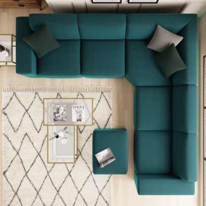 An Image of Modular Cruz Grey Velvet Corner Sofa with Footstool Steeple Grey