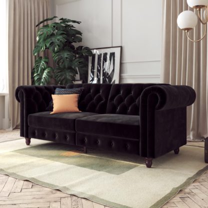 An Image of Felix Velvet Chesterfield Sofa Bed Grey