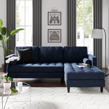 An Image of Zoe Velvet Right Hand Corner Chaise Velvet Luxe Navy