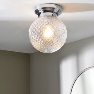 An Image of Tropic Bathoom Faceted Sphere 1 Light Flush Ceiling Fitting Clear