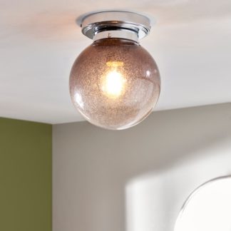 An Image of Torbay Bathroom 1 Light Flush Ceiling Fitting Smoke (Grey)