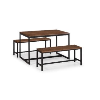 An Image of Tribeca Rectangular Walnut Dining Table with 2 Tribeca Benches Walnut (Brown)