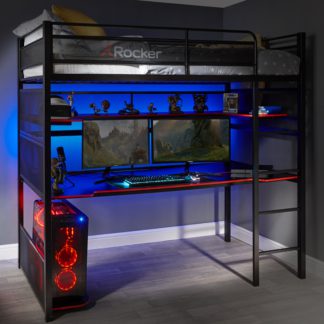 An Image of X Rocker Battlebunk Gaming High Sleeper Bunk Bed with Shelf & Desk Black