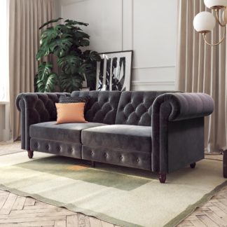 An Image of Felix Velvet Chesterfield Sofa Bed Grey