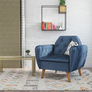 An Image of Teresa Velvet Memory Foam Accent Chair Blue