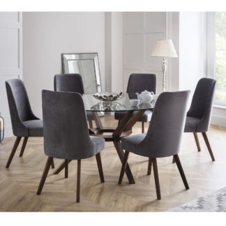 An Image of Chelsea Large Round Dining Table with 6 Huxley Dining Chairs Walnut (Brown)