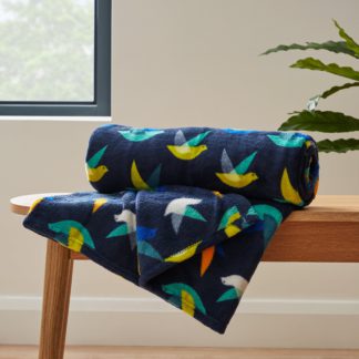 An Image of Scandi Bird Fleece 130cm x 160cm Throw Blue