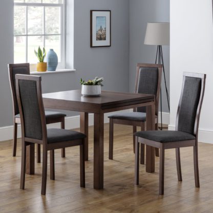 3258d2870093f2e54e9b1f0283e5a725205b3fe1ce7c33ad99823a6c26abe26c.jpg An Image of Melrose Square to Rectangle Dining Table with 4 Melrose Chairs Walnut (Brown)