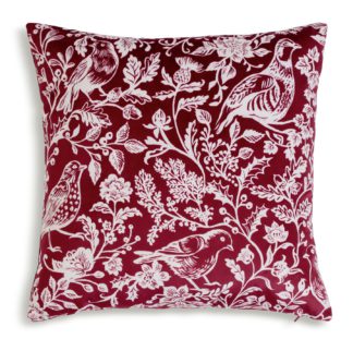 An Image of Habitat Partridge Berry Velvet Cushion- Red & White- 43X43cm