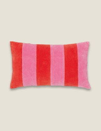 An Image of Joules Pure Cotton Rainbow Stripe Cushion