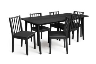 An Image of Habitat Nel Wood Effect Dining Table & 6 Black Chairs
