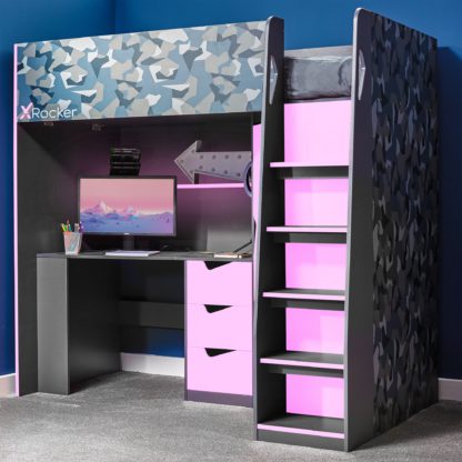 An Image of X Rocker Hideout Gaming High Sleeper Bunk Bed and Desk Blue