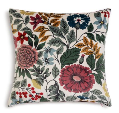 An Image of Habitat Floral Berry Velvet Cushion - Multi - 43X43cm