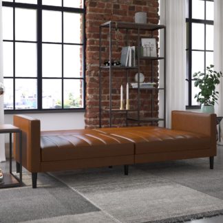 An Image of Liam Faux Leather Futon Camel Camel