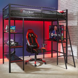 An Image of X Rocker Fortress Gaming High Sleeper Bunk Bed with Shelves & Desk Black