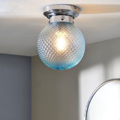 An Image of Tropic Bathoom Faceted Sphere 1 Light Flush Ceiling Fitting Clear