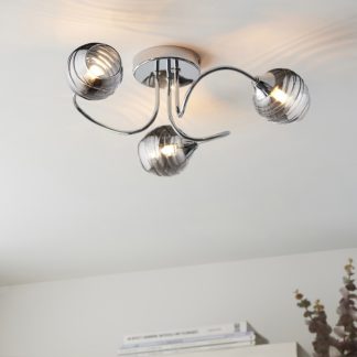 An Image of Marple 3 Light Semi Flush Ceiling Light - Chrome & Smoke