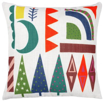 An Image of Habitat Festive Folk Print Cushion - Multi - 43X43cm