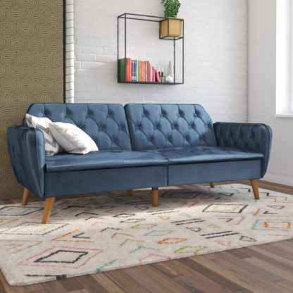 An Image of Tallulah Velvet Memory Foam Futon Blue