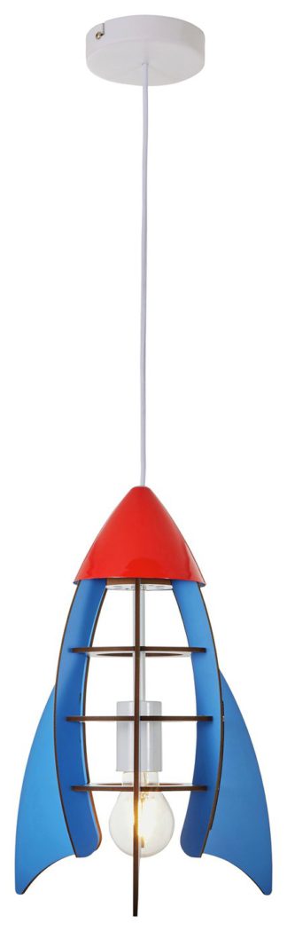 An Image of Glow Kids Rocket Ceiling Pendant Light - Blue & Red