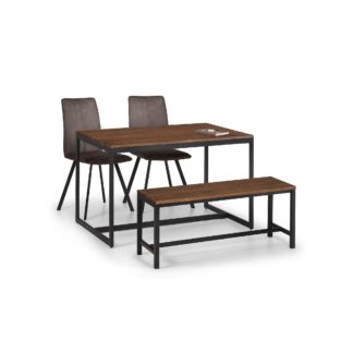 An Image of Tribeca Rectangular Walnut Dining Table with 1 Bench and 2 Monroe Chairs Walnut (Brown)