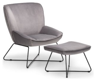 An Image of Julian Bowen Mila Velvet Accent Chair And Stool - Grey
