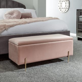 An Image of Mystica Velour Ottoman Storage Bench Blush (Pink)