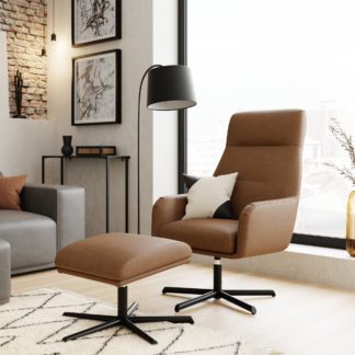 An Image of Hudson Faux Leather Swivel Chair and Footstool Brown