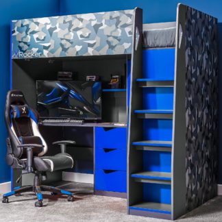 An Image of X Rocker Hideout Gaming High Sleeper Bunk Bed and Desk Blue