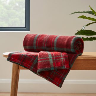 An Image of Check Print Red Fleece 130cm x 160cm Throw Red