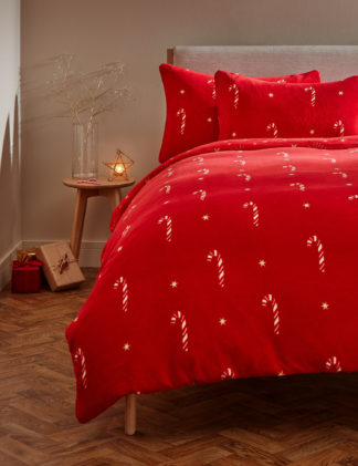 An Image of M&S Fleece Candy Cane Bedding Set
