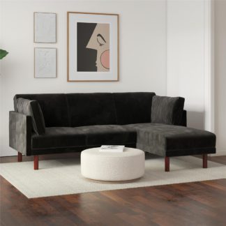 An Image of Clair Velvet Sprung Seat Sectional Sofa Black