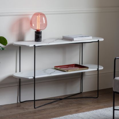 e0bb08856c094f4dfb215273dd095eb1ff0d6fefbc0916cb1af50eeea50eb720.jpg An Image of Ouray Console Table, White Marble Effect White