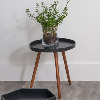 An Image of Pacific Halston Brown Pine Wood Side Table Black