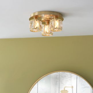 An Image of Kylie Bathroom 3 Light Flush Ceiling Fitting Satin Gold