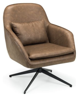 An Image of Julian Bowen Bowery Faux Leather Swivel Chair - Brown