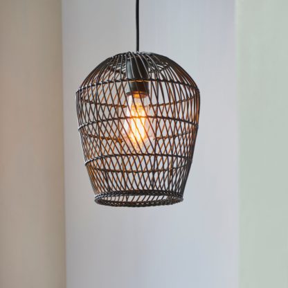 An Image of Kirra Bathroom 1 Light Pendant Faux Rattan Ceiling Fitting Natural