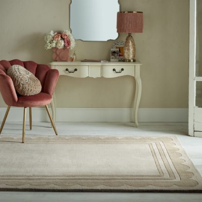 An Image of Lois Scallop Border Wool Rug Natural