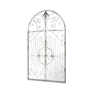 An Image of MirrorOutlet Metal Arch shaped Decorative Window opening Garden Mirror - 102 x 61cm