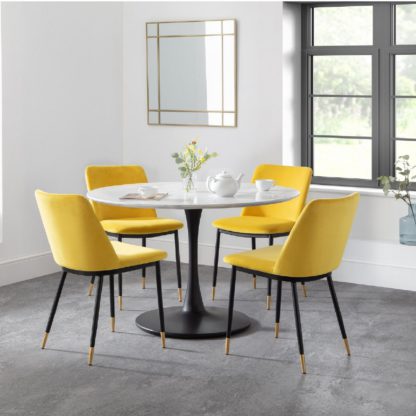 An Image of Holland Round Pedestal Dining Set with 4 Delaunay Chairs Mustard