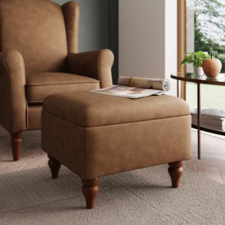 An Image of Oswald Mocha Faux Leather Storage Footstool Tapered Leg Mocha