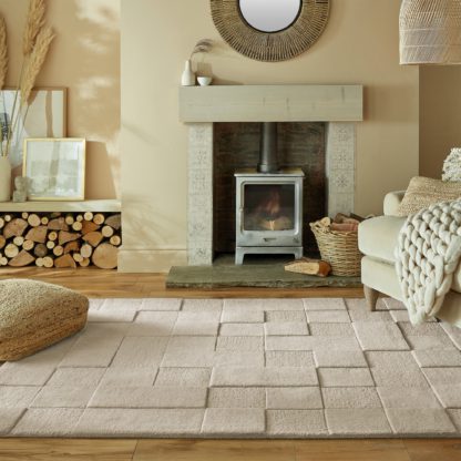 An Image of Checkerboard Wool Rug Natural