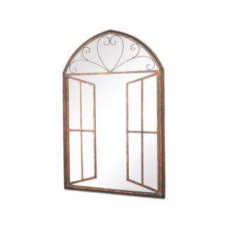 An Image of MirrorOutlet Metal Arch shaped Decorative Window Effect Garden Mirror - 92 x 61cm