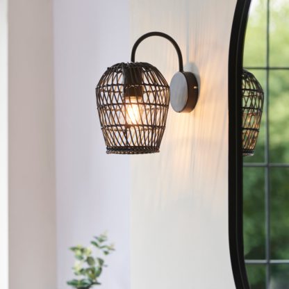 An Image of Kirra Bathroom Faux Rattan Wall Light Natural