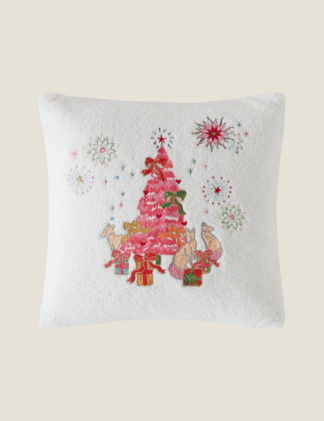 An Image of M&S Pure Cotton Christmas Embroidered Cushion