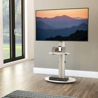 An Image of Eno Pedestal TV Stand with Shelf White