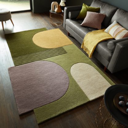 An Image of Lozenge Abstract Wool Rug Green